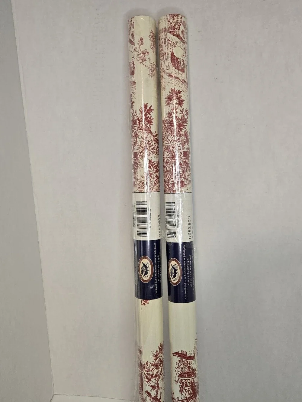 Valley Forge Vinyl Coated Wallcovering Red Toile On Cream Set of 2 Double Rolls